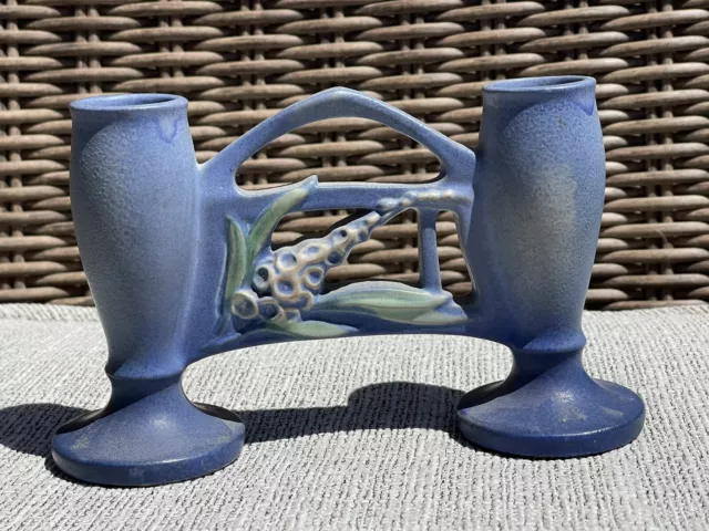 Roseville Pottery Blue Foxglove Double Candle Holder