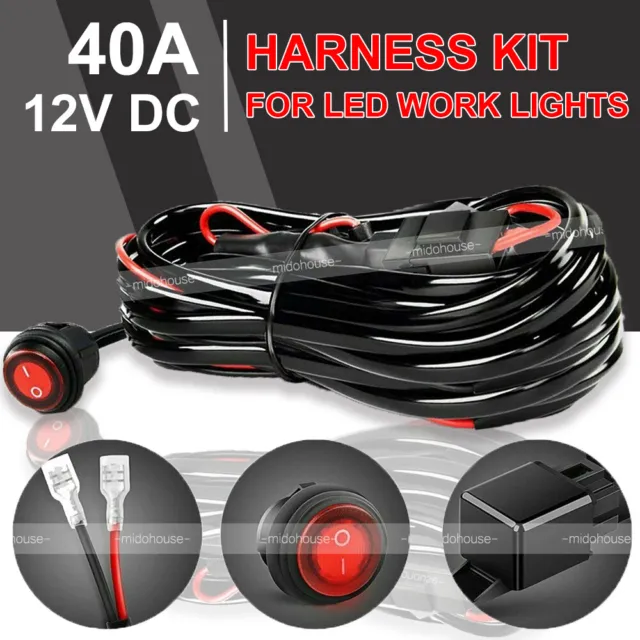 12V 40A Wiring Harness Kit Fuse ON OFF Switch Relay For LED Fog Work Light Bar