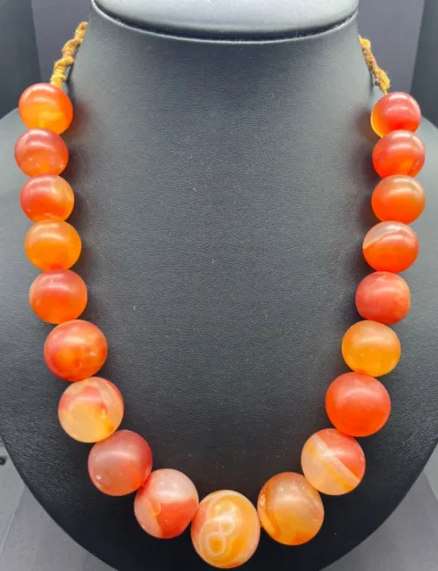 Rare Beautiful Old Vintage Pre Angkor Carnelian Agate Beads Neckless Cambodia