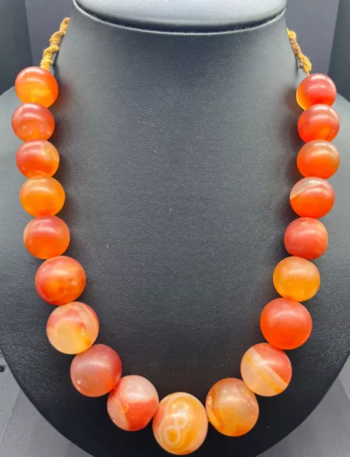 Rare Beautiful Old Vintage Pre Angkor Carnelian Agate Beads Neckless Cambodia