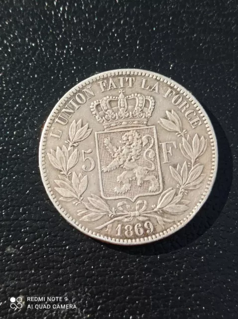 Belgique - Léopold Ii - 5 Francs 1869 - Piece De Monnaie Argent