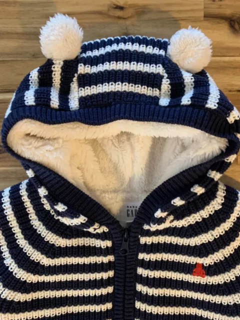 Baby Gap Hooded Lined Striped Heavy Sweater Jacket 18-24 Months