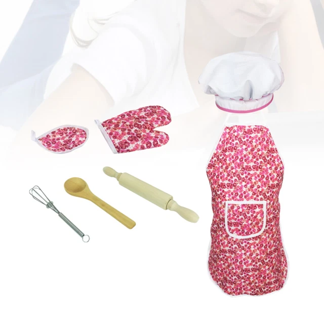 7 piezas Disfraz de cocina para niños Kits de juego de rol con sombrero de chef delantal horno guantes de madera