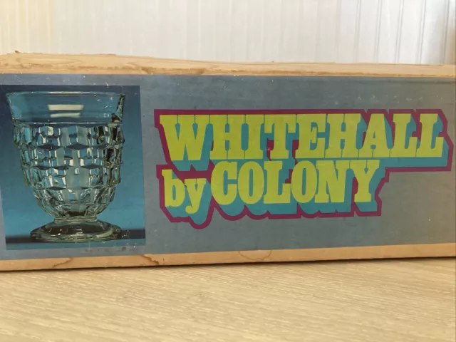 Whitehall Colony Set 8 Cubist Indiana Clear Glass Tumbler Footed With Box