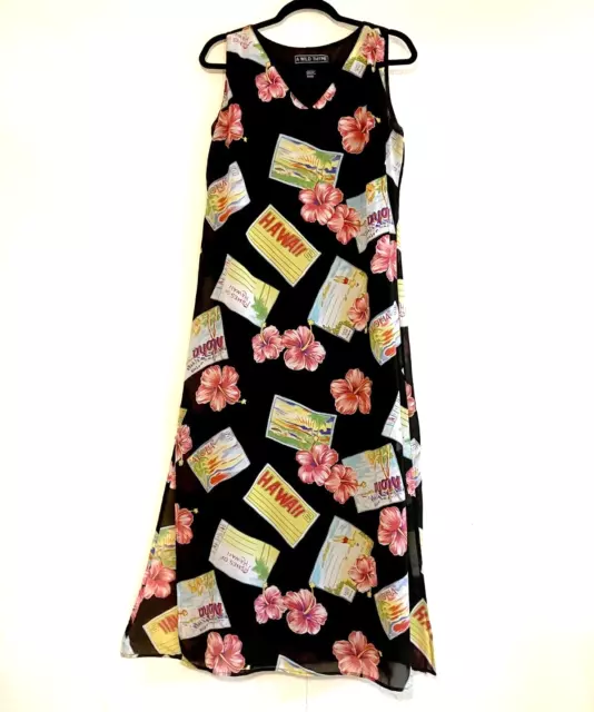 A Wild Thyme Hawaiian Postcard Print Maxi Dress (Sz 12)