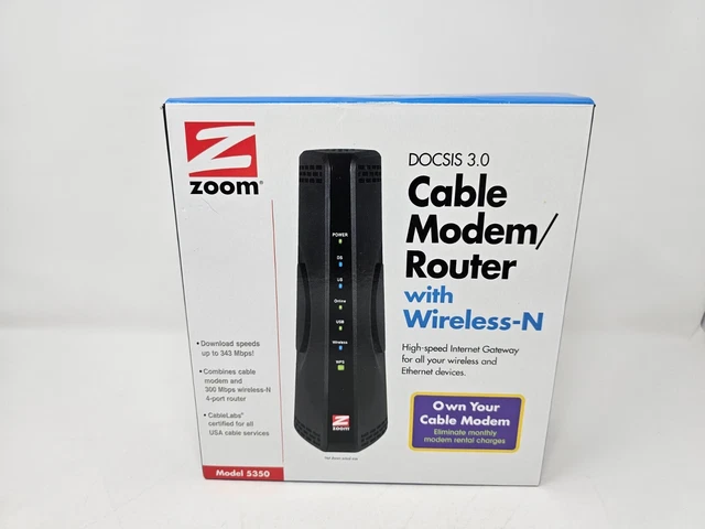 ZOOM DOCSIS 3.0 Cable Modem/Router Wireless-N Model 5350 $15.99 - PicClick