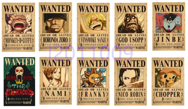 The latest version of Anime One Piece Straw Hat Pirates Wanted Posters 10 pcs