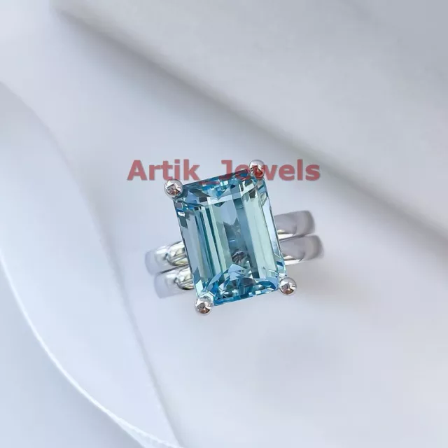 Naturel Topaze Bleu Avec 14K Plaqué or Blanc Bague Argent pour Femmes #255