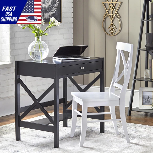 X Desk with Pullout Drawer and Shelf, Multiple Colors