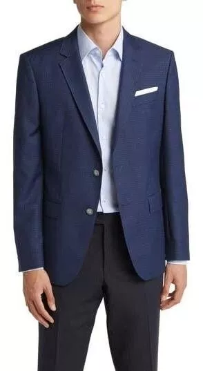 NWT Hugo Boss Sport Coat 44R Men's Slim Fit Blue Check Virgin Wool MSRP $695 2