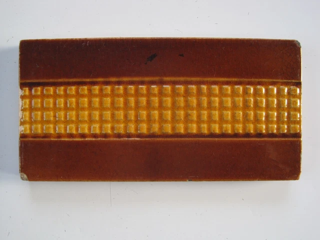 Antique Majolica Glazed 6" X 3"  Border/ Spacer Tile  - Brown / Honeycomb