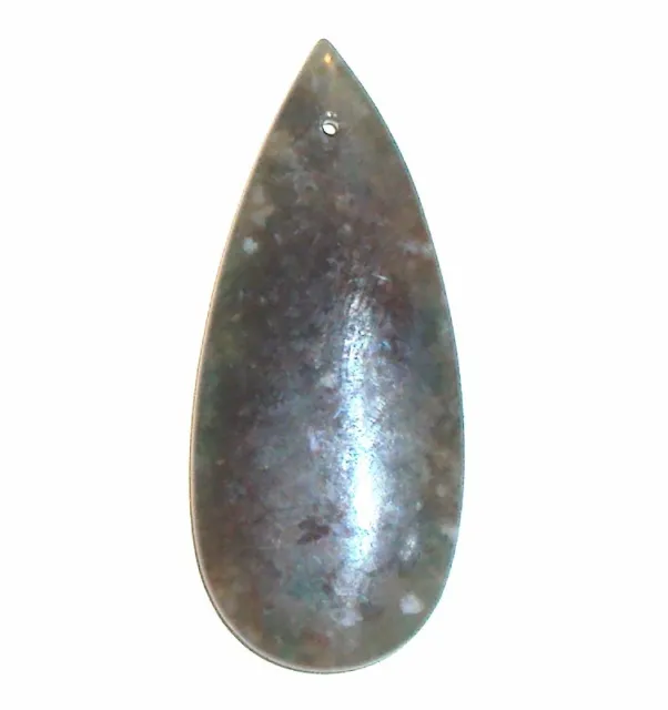 P814 Moss Agate 46mm Flat Puffed Teardrop Gemstone Pendant Focal Bead 1pc
