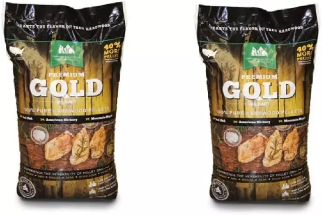 Green Mountain Premium Gold Blend Hardwood Grilling Cooking Pellets (2 Pack)