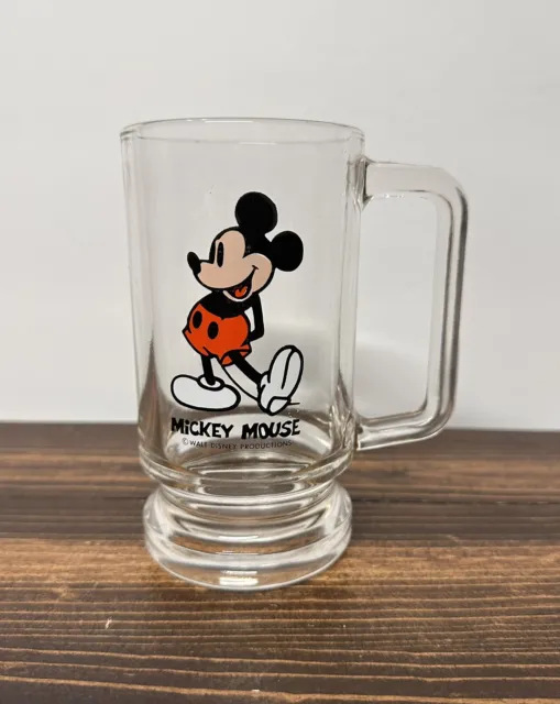 Vintage Mickey Mouse Handled Clear Glass Mug/Stein Walt Disney Productions
