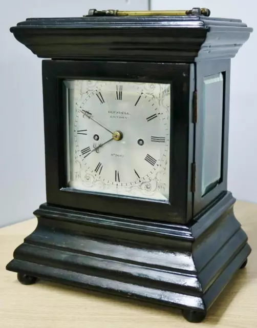 Antique English 8 Day Ebonised Twin Fusee 5 Glass Library Bracket Carriage Clock 3