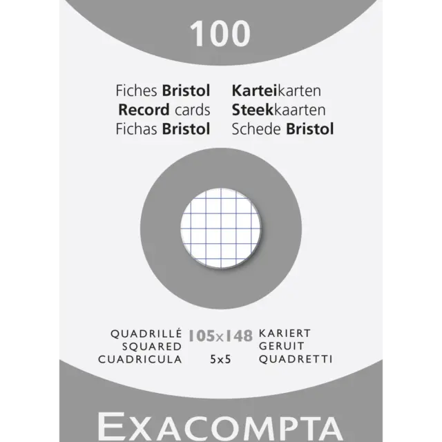Exacompta 10x Karteikarten A6 kariert, Faltschachtel mit 100 Stück, Weiß, 13209E