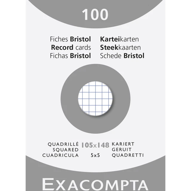 Exacompta 10x Karteikarten A6 kariert, Faltschachtel mit 100 Stück, Weiß, 13209E