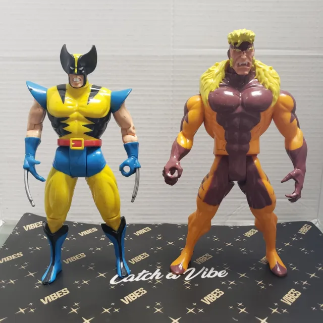 1990’s Toy Biz Marvel X-Men Action Figure Lot of 2 10" Wolverine & Sabretooth