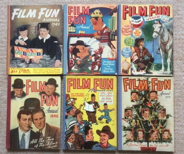 Film Fun Annuals x6. 1943-1948. Good Conditions. Laurel & Hardy, Etc. Unclipped