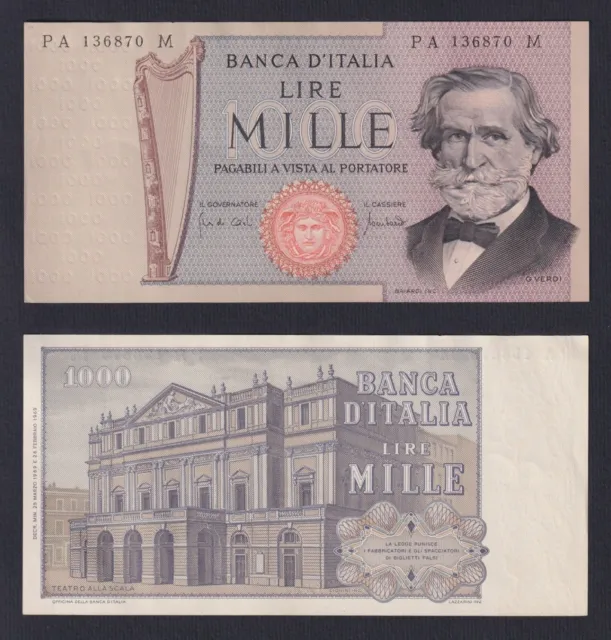 Italie 1000 Livres Verts 1969 P 101a Sup Au + B-03