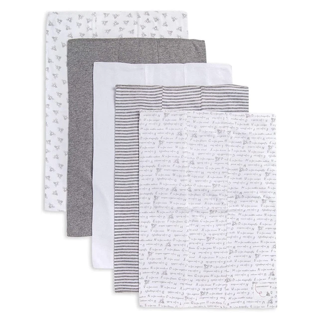 5 Pack Burt's Bees Baby Burp Cloths Super Soft 100% Organic Cotton Heather