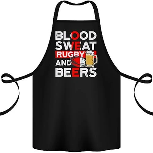 Blood Sweat Rugby and Beers England Funny Cotton Apron 100% Organic