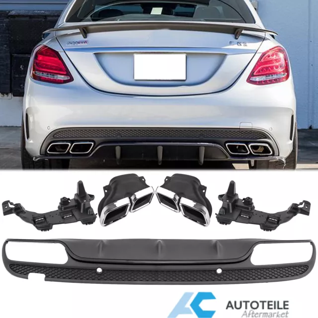 Heckdiffusor Schwarz+ Chrom Auspuffblenden Für Mercedes W205 S205 AMG Optik