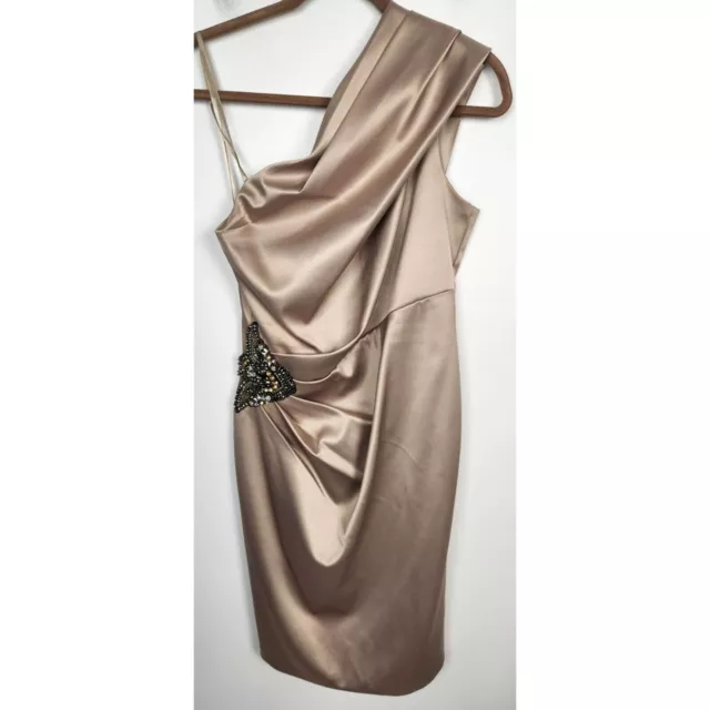 Eliza J Women's Sz. 8 Gold One Shoulder Embellished Satin Cocktail Dress