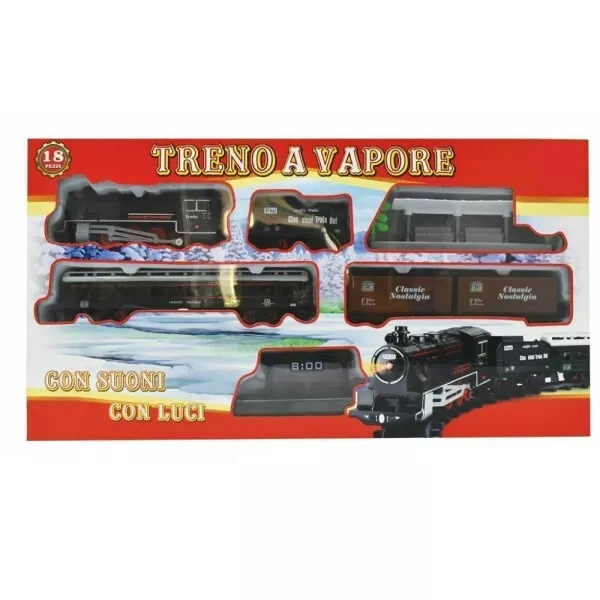 Treno A Vapore Trenino Con Luci E Suoni 18 Pz. Giocattolo Gioco Bambini