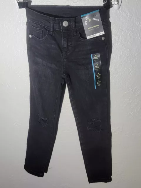 Art Class Girls' Black Distressed Size 6 Mid-Rise Skinny Jeans Adjustable Waist