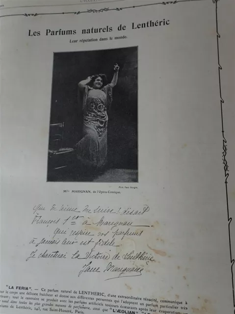 LENTHERIC parfum La Féria  Mme MARIGNAN publicité papier ILLUSTRATION 1906