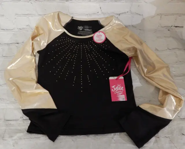 Girls Black/Gold Justice Long Sleeve Cheer/Dance Top size L (12/14)