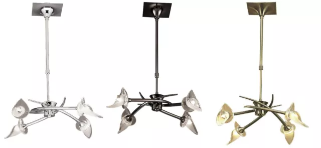 4 Licht Kronleuchter bündig Kristall Glas Anhänger handgefertigt Messing Chrom schwarz