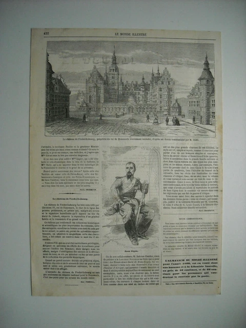 Gravure 1859. Le Chateau De Frederiksbourg Du Roi De Danemark. M. Jean Gigon....