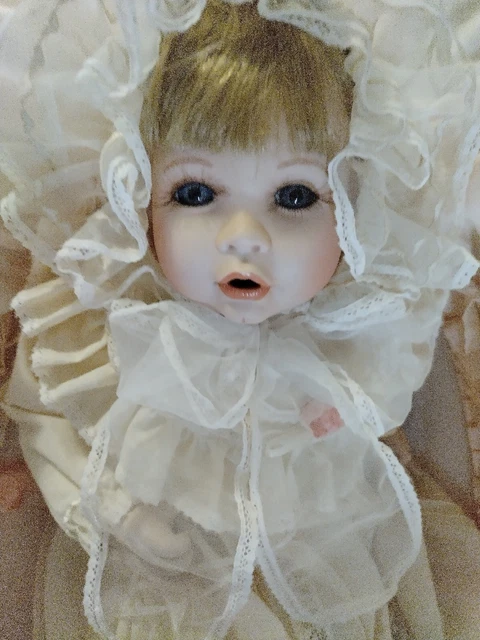Elena Heritage Collection Porcelain Doll 28 Inches in Basinet NIB