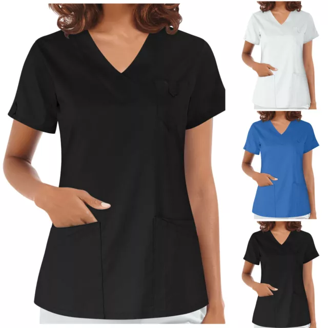 Scrub Medical Uniform Top Women Men Tunic Nurse Hospital Work Wear Medical Tops