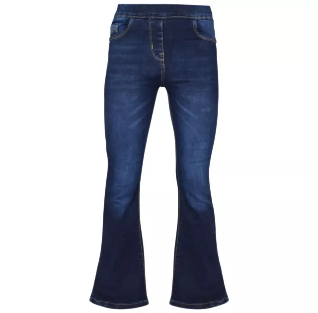 Kids Girls Denim Jeans Stretchy Comfort Dark Bue Flared Bell Bottom Pants 5-13