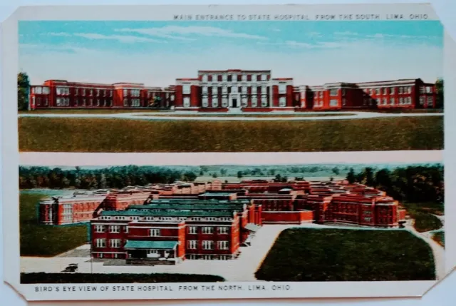 1920s VTG Old Postcard Lima OH Aerial View State Hospital & Main Entrance *MINT*