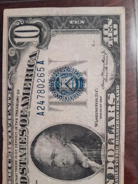 1934-A 10 Dollar Silver Certificate  Blue Seal Note #A24780265A In Holder 3