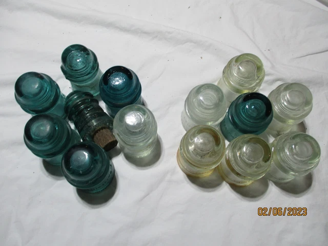 Lot of 14 Hemingray Glass Insulators Lot - some chipped, one with peg - #6