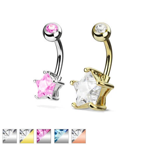 1pc Double Gemmed Star CZ Gem Prong Set Solitaire Belly Ring Navel Naval