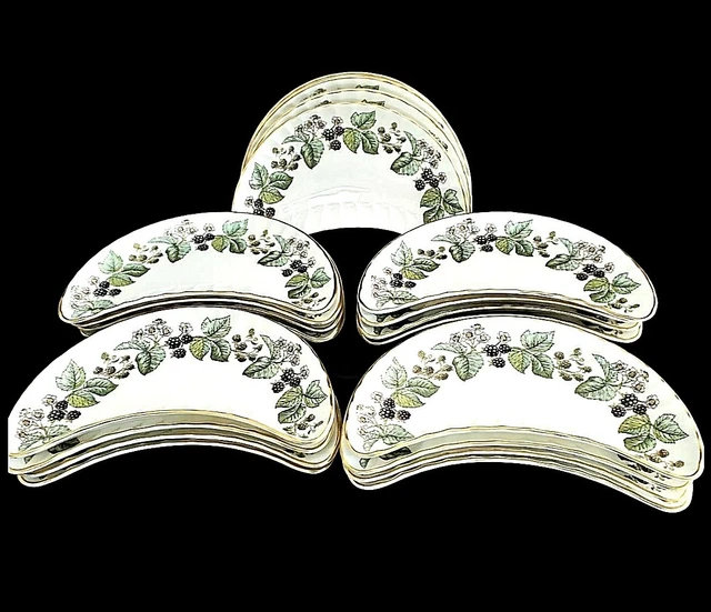 LAVINIA (White Body)~Royal Worcester~CRESCENT SALAD PLATE~Blackberries~Gold Rim