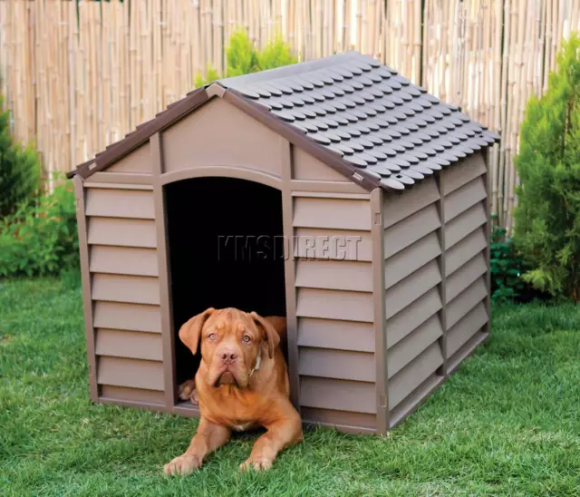 Starplast Outdoor Dog Kennel – Large - Winter Shelter Plastic Animal Hut Mocha