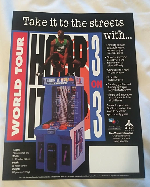 HOOP IT UP 3 On 3 Atari Original Video Arcade Game Flyer Nos Nice 12 