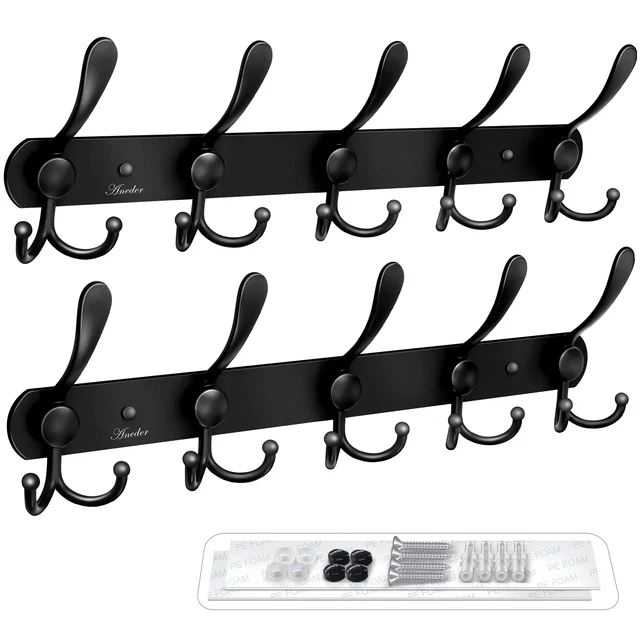 Coat Rack Wall Mount Wall Hooks Hat Rack Adhesive Wall Hooks Rail Heav...