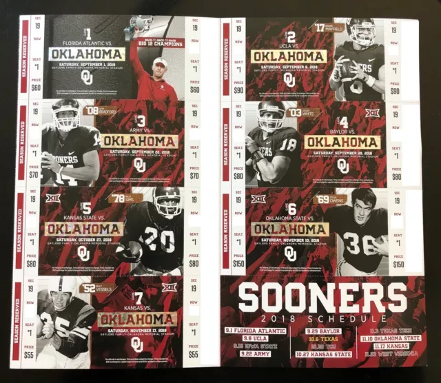 2018 Oklahoma Sooners Football Collectible Ticket Stub - Choose Any Home Game