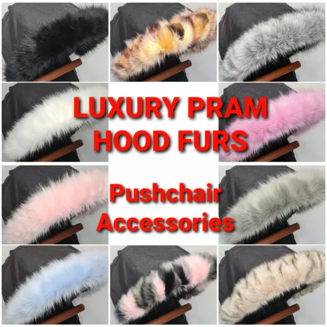 Luxury FAUX FUR Pram Hood Trim fits on ALL Models Prams Pushchair Universal Fit