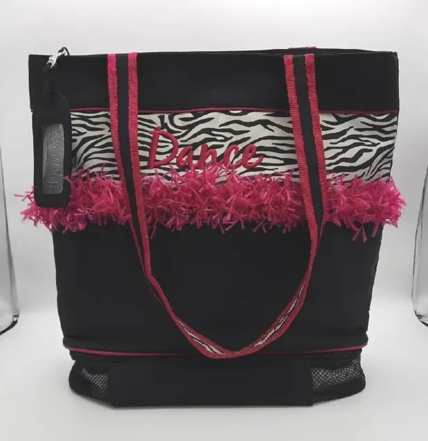 Girl's Dance Tote Bag Ballet Pack Black Pink Shoe Zip Compartment Shoulder Strap