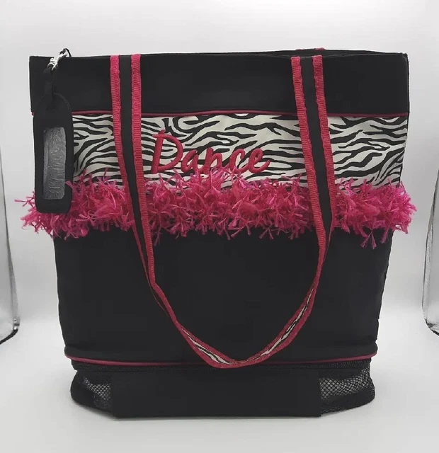 Girl's Dance Tote Bag Ballet Pack Black Pink Shoe Zip Compartment Shoulder Strap
