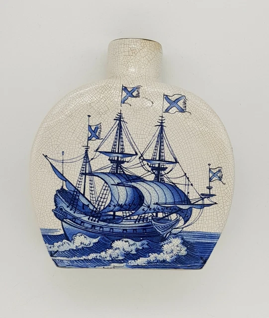 Vintage Hand Painted Delft Sailboats Vase
